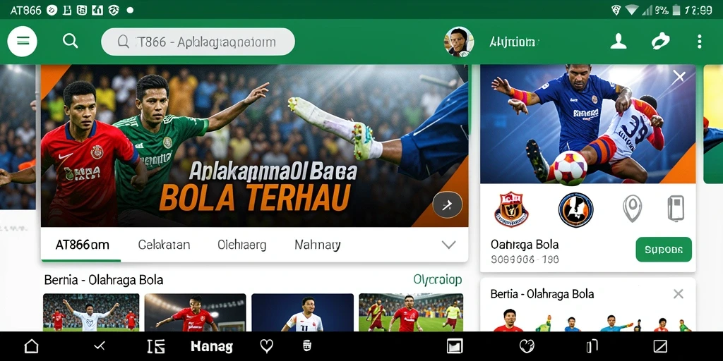 Antarmuka aplikasi AT866 yang menampilkan berita dan hasil olahraga bola.