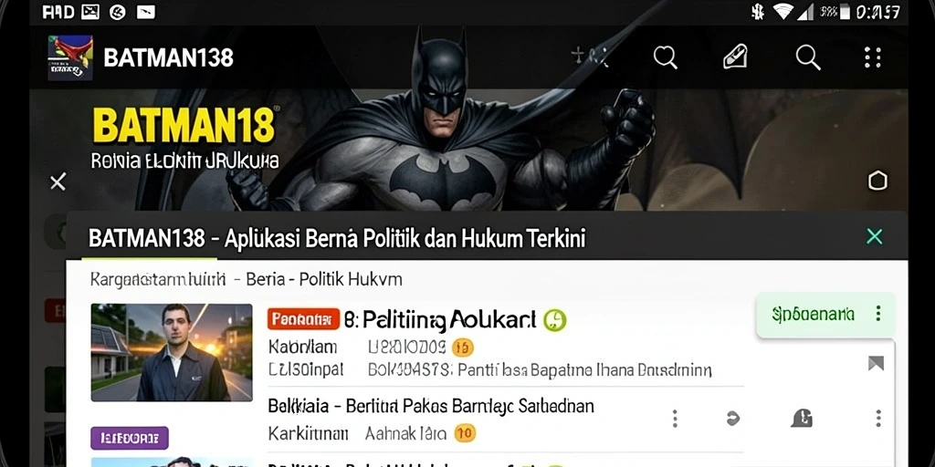 Tampilan antarmuka Aplikasi BATMAN138 dengan berita politik dan hukum.