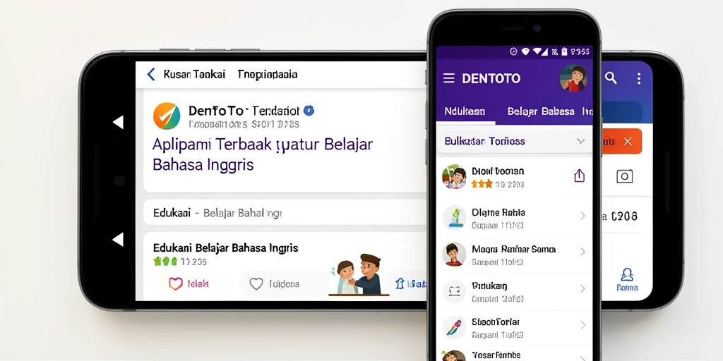 Tampilan antarmuka DENTOTO yang interaktif untuk belajar Bahasa Inggris.